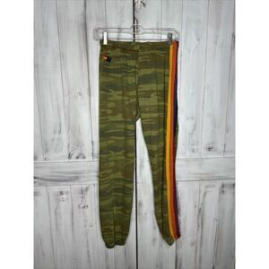 AVIATOR NATION‎ CAMO RAINBOW STRIPE LOGO DRAWSTRING JOGGER LOUNGE SWEATPANTS S